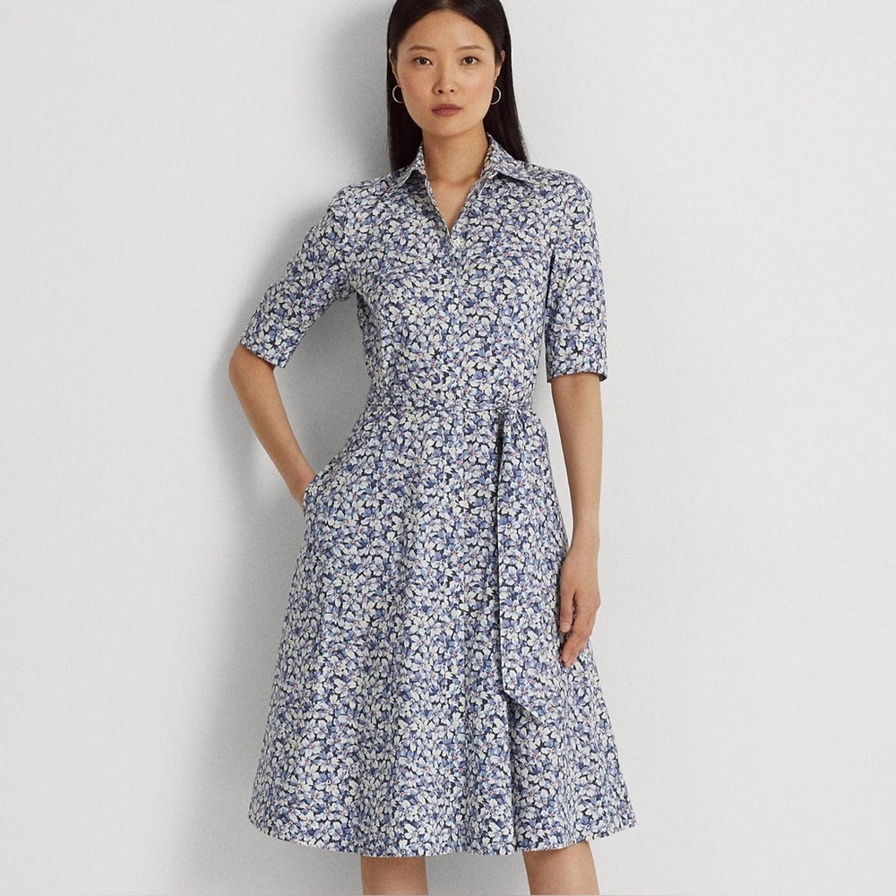 SOLD — Lauren Ralph Lauren Floral Belted Cotton-Blend Shirtdress Size 12P